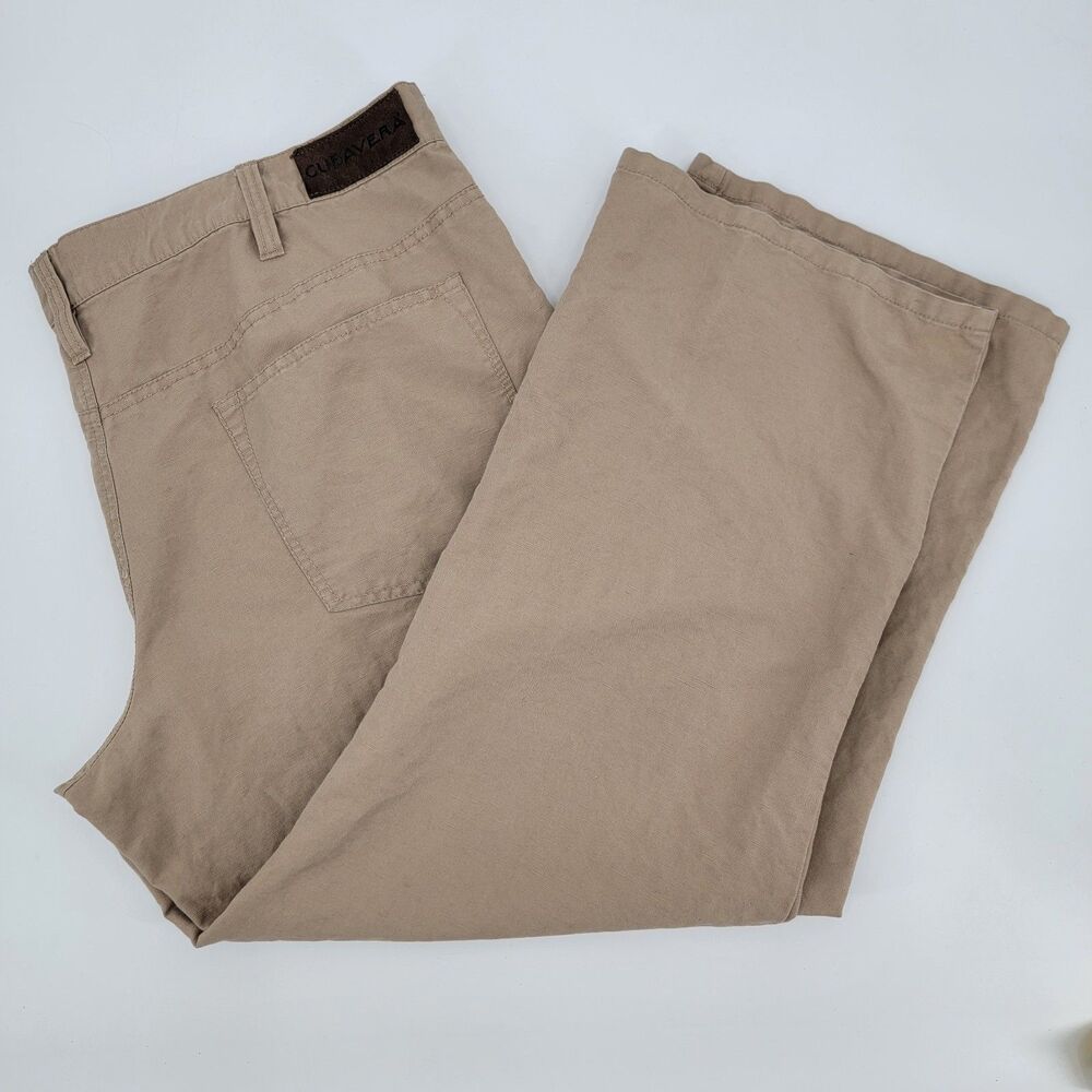 Cubavera Mens Khaki 46x30 Linen/Cotton Blend Straight Leg Relaxed Fit Pants